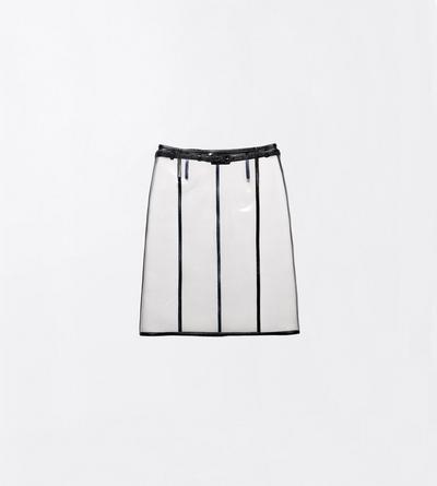 TOM FORD THERMOPOLYURETHANE BLACK GLASS-EFFECT TECHNICAL FABRIC AND LEATHER LOW WAISTED SKIRT