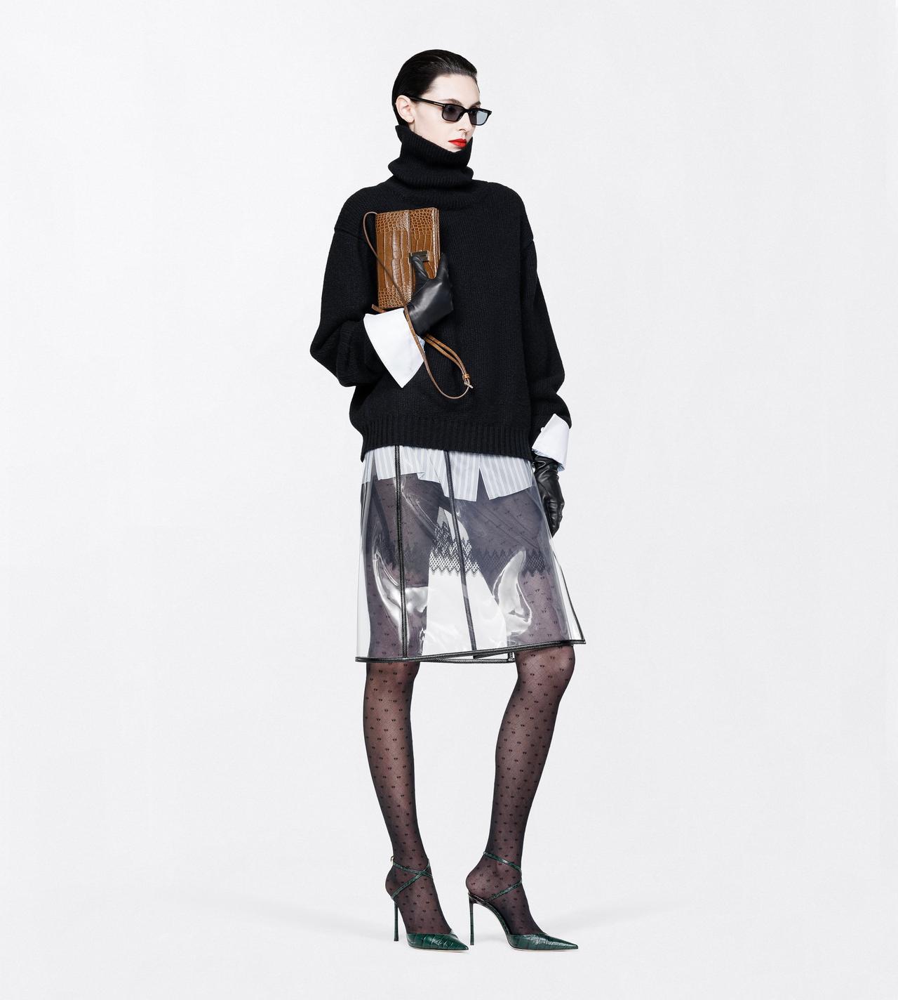 TOM FORD THERMOPOLYURETHANE BLACK GLASS-EFFECT TECHNICAL FABRIC AND LEATHER LOW WAISTED SKIRT