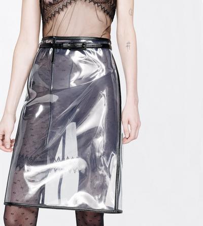 TOM FORD THERMOPOLYURETHANE BLACK GLASS-EFFECT TECHNICAL FABRIC AND LEATHER LOW WAISTED SKIRT