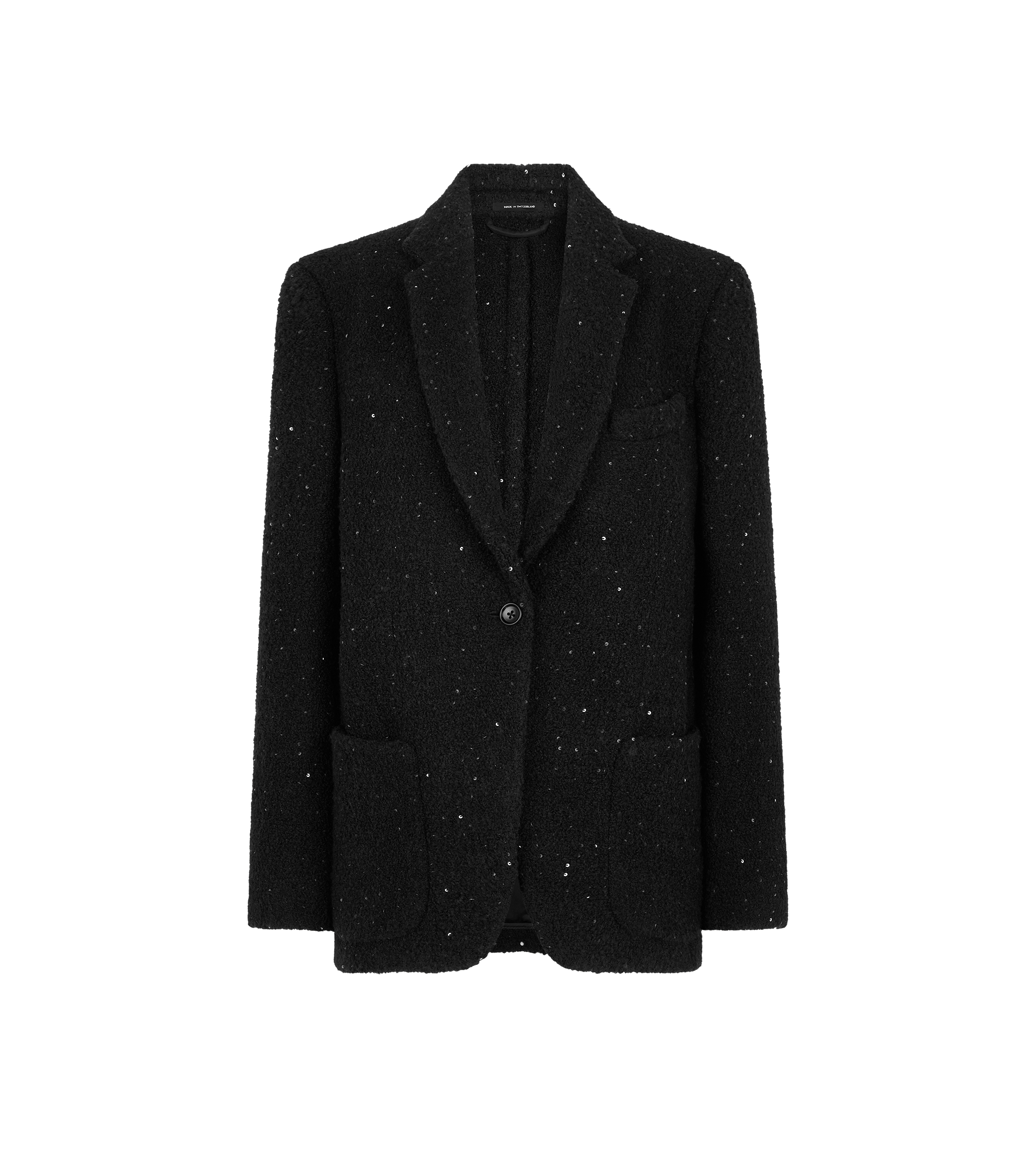 SEQUINED WOOL, CASHMERE AND SILK BLEND TWEED SINGLE BREASTED JACKET