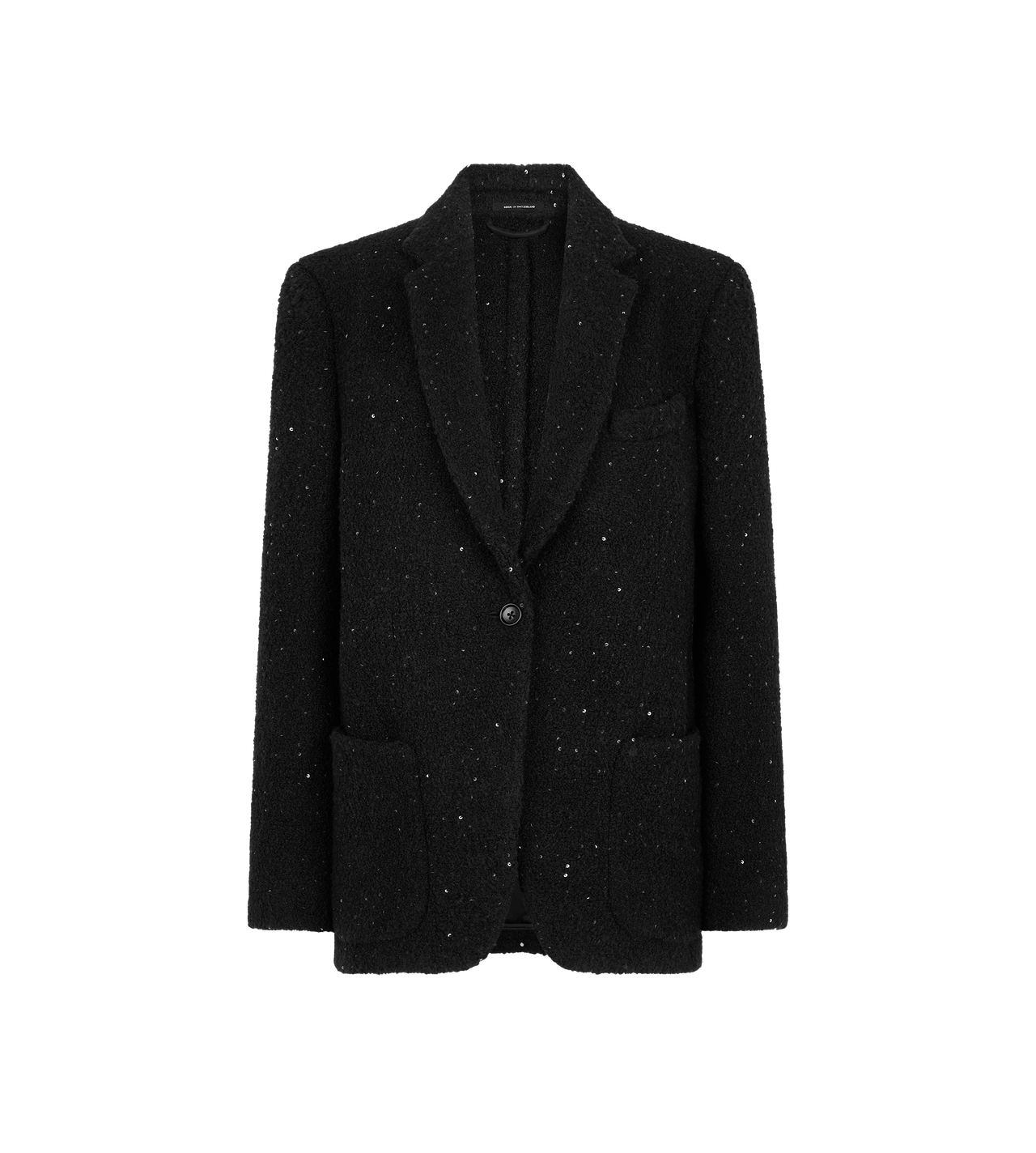 SEQUINED WOOL, CASHMERE AND SILK BLEND TWEED SINGLE BREASTED JACKET image number 0