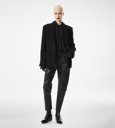 SEQUINED WOOL, CASHMERE AND SILK BLEND TWEED SINGLE BREASTED JACKET image number 4