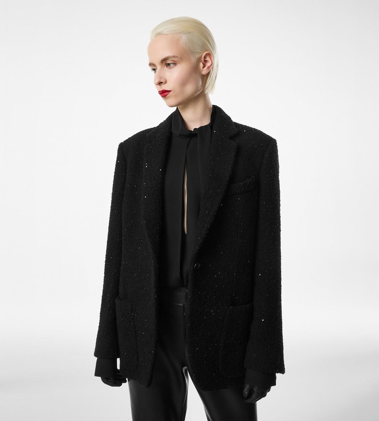 SEQUINED WOOL, CASHMERE AND SILK BLEND TWEED SINGLE BREASTED JACKET image number 2