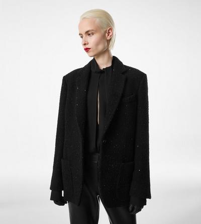 SEQUINED WOOL, CASHMERE AND SILK BLEND TWEED SINGLE BREASTED JACKET image number 2