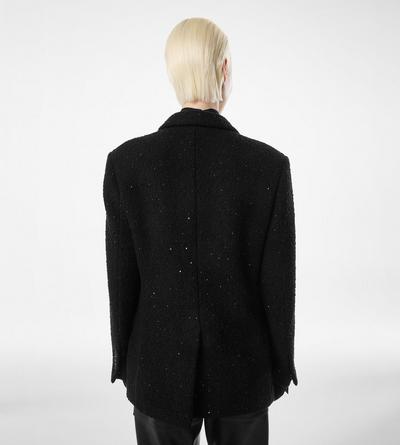 SEQUINED WOOL, CASHMERE AND SILK BLEND TWEED SINGLE BREASTED JACKET image number 3