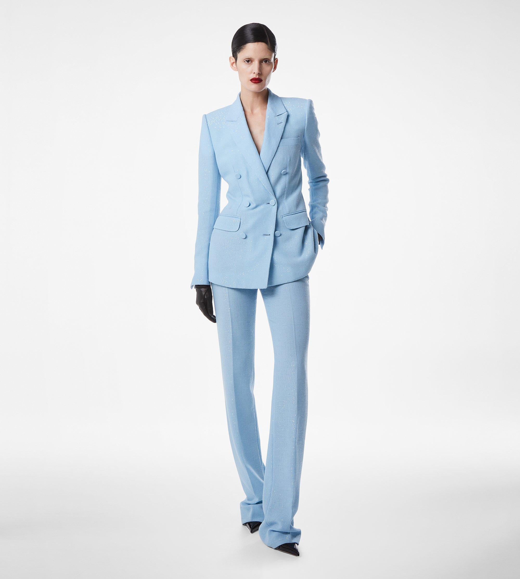 SEQUINED WOOL BLEND CREPE DOUBLE BREASTED JACKET