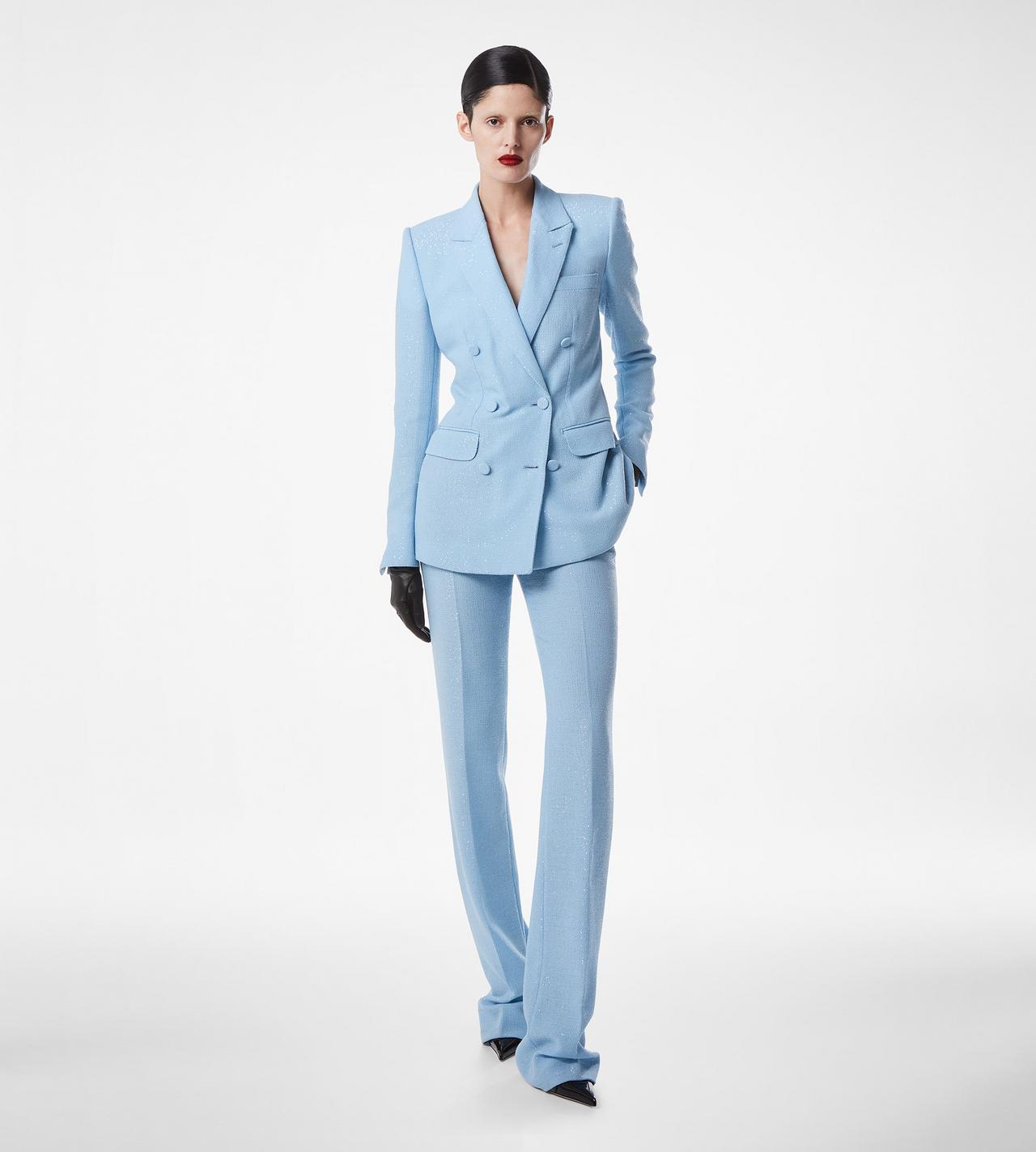 SEQUINED WOOL BLEND CREPE DOUBLE BREASTED JACKET image number 4