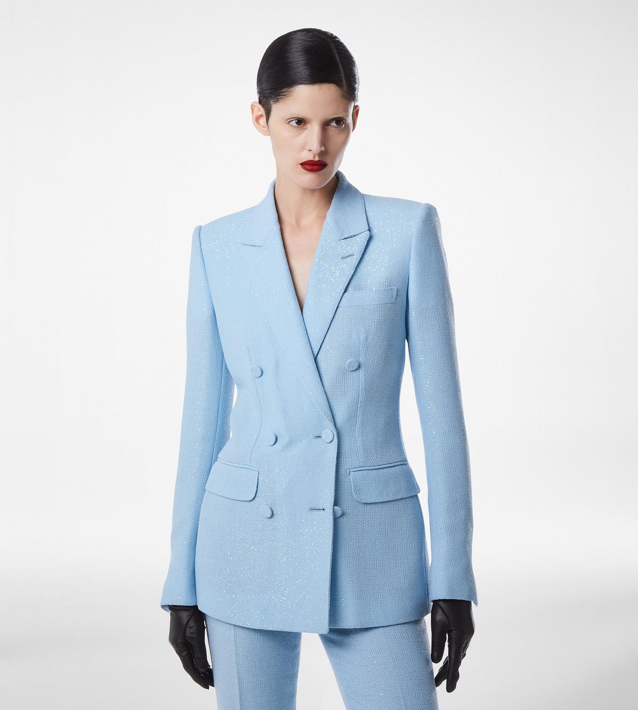 SEQUINED WOOL BLEND CREPE DOUBLE BREASTED JACKET image number 2