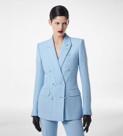 SEQUINED WOOL BLEND CREPE DOUBLE BREASTED JACKET image number 2