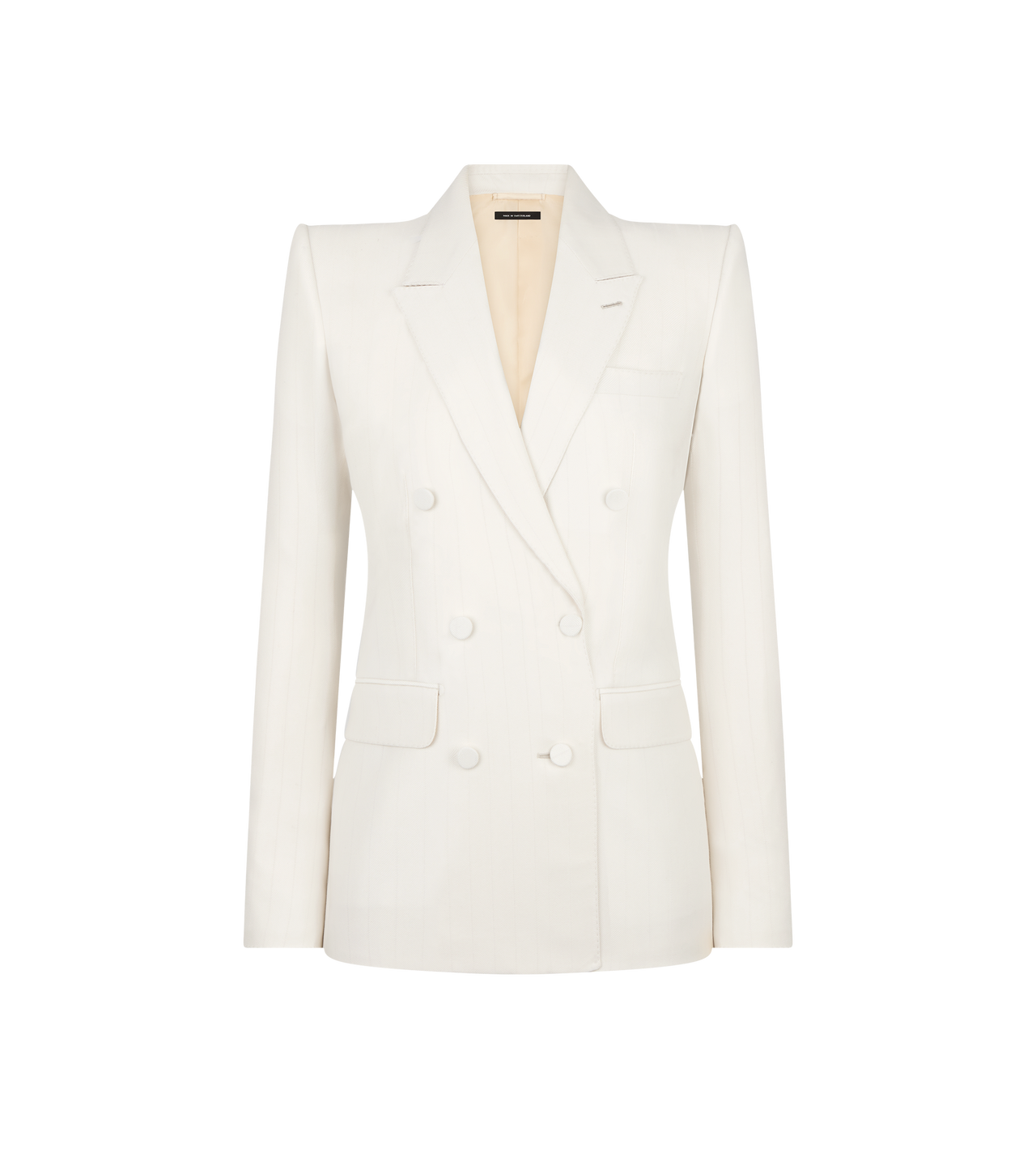 SHADOW STRIPE WOOL SILK DOUBLE BREASTED PEAK LAPEL JACKET image number 0