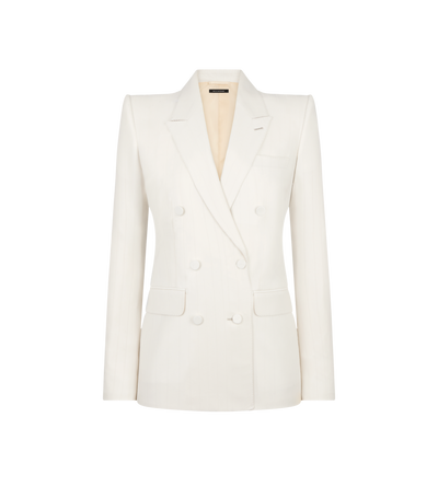 SHADOW STRIPE WOOL SILK DOUBLE BREASTED PEAK LAPEL JACKET image number 0