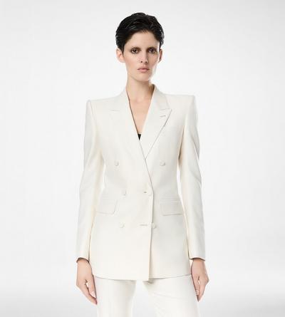 SHADOW STRIPE WOOL SILK DOUBLE BREASTED PEAK LAPEL JACKET image number 3