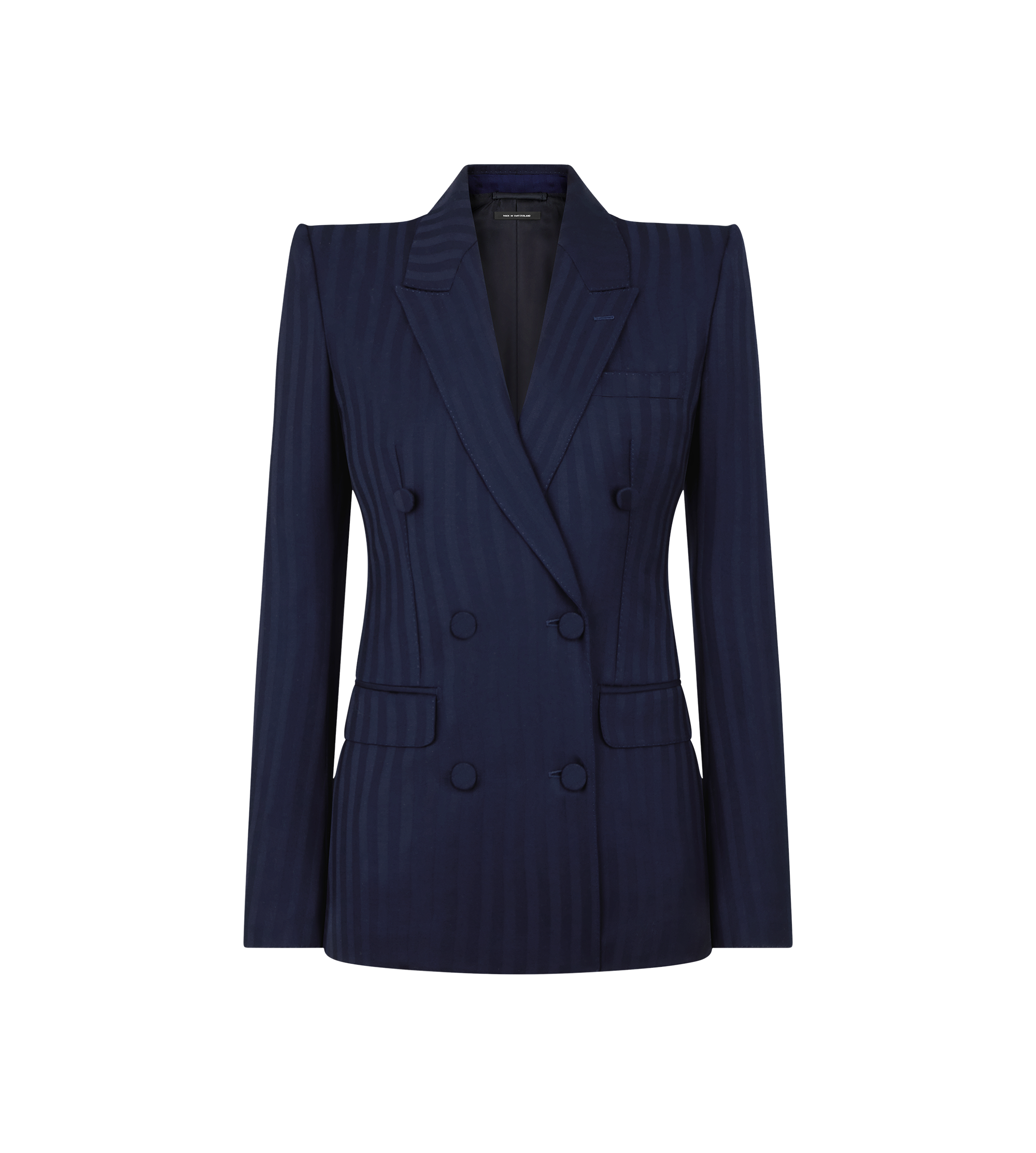 TONAL STRIPE VIRGIN WOOL DOUBLE BREASTED PEAK LAPEL JACKET