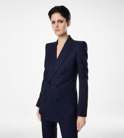 TONAL STRIPE VIRGIN WOOL DOUBLE BREASTED PEAK LAPEL JACKET image number 3