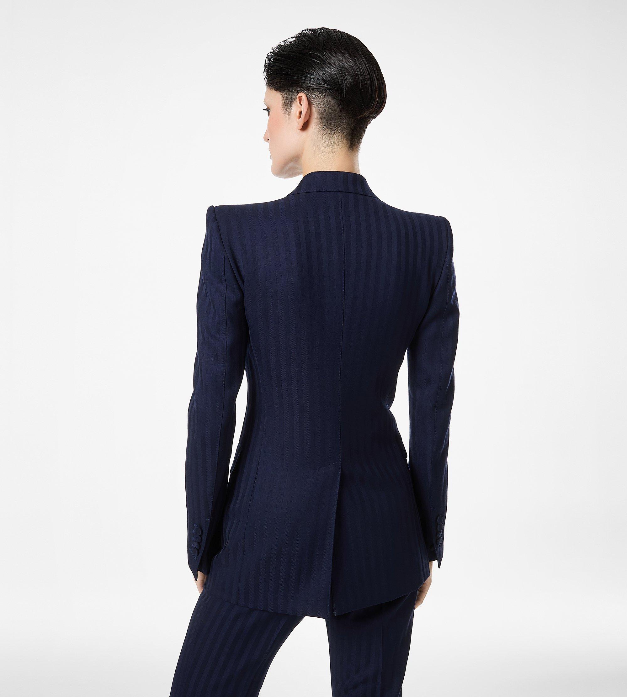 TONAL STRIPE VIRGIN WOOL DOUBLE BREASTED PEAK LAPEL JACKET | TOM