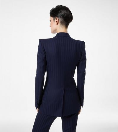TONAL STRIPE VIRGIN WOOL DOUBLE BREASTED PEAK LAPEL JACKET image number 4