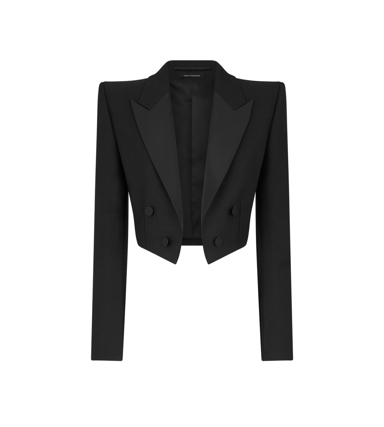 WOOL SILK BLEND DOUBLE BREASTED CROPPED TUXEDO JACKET image number 0