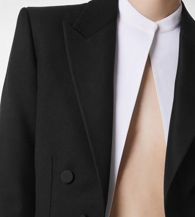 WOOL SILK BLEND DOUBLE BREASTED CROPPED TUXEDO JACKET image number 1