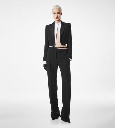 WOOL SILK BLEND DOUBLE BREASTED CROPPED TUXEDO JACKET image number 2