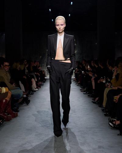 WOOL SILK BLEND DOUBLE BREASTED CROPPED TUXEDO JACKET image number 5