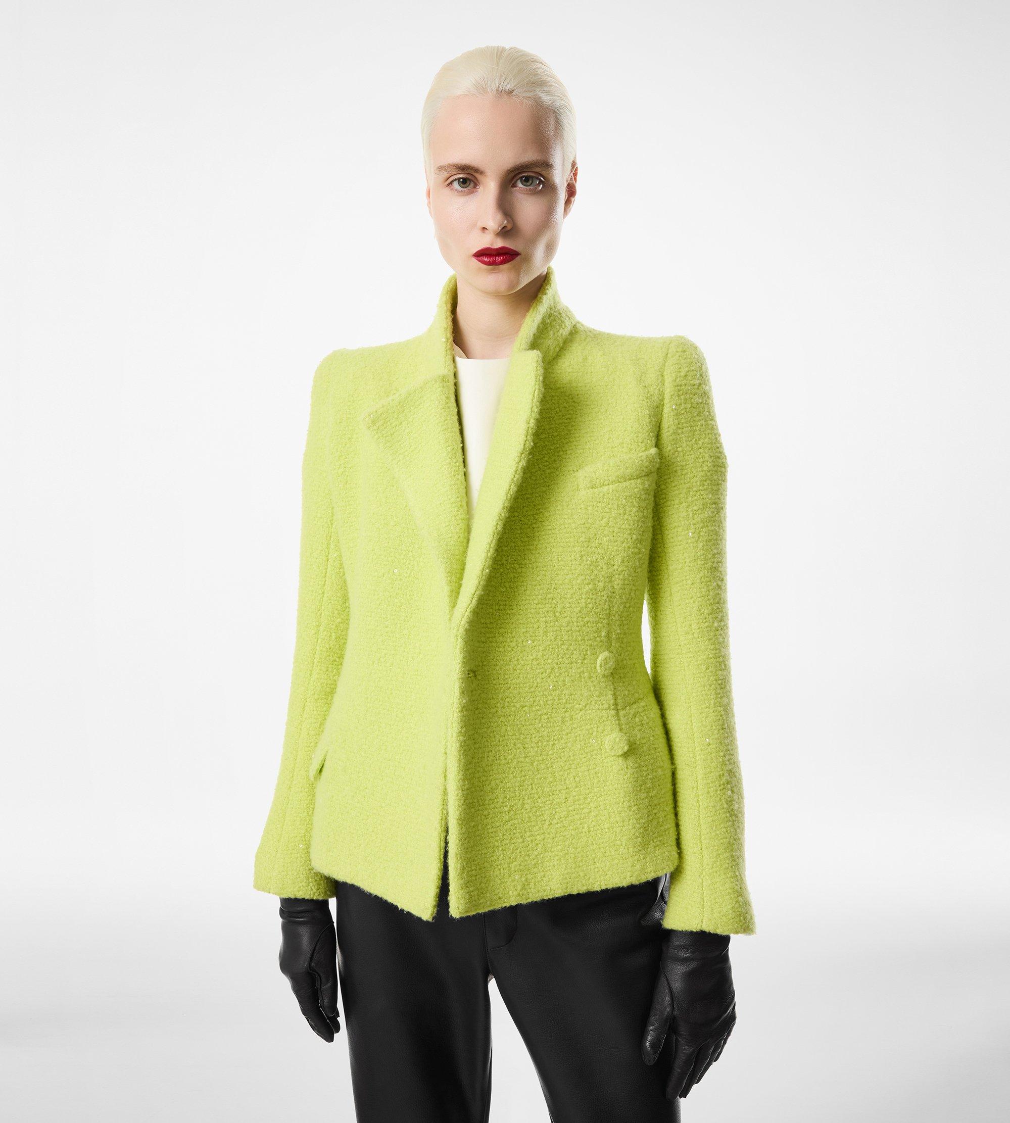 SEQUINED WOOL CASHMERE AND SILK BLEND TWEED WRAP JACKET