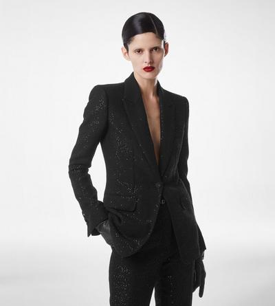 SEQUINED WOOL BLEND CREPE SINGLE BREASTED JACKET image number 3