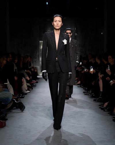 SEQUINED WOOL BLEND CREPE SINGLE BREASTED JACKET image number 3