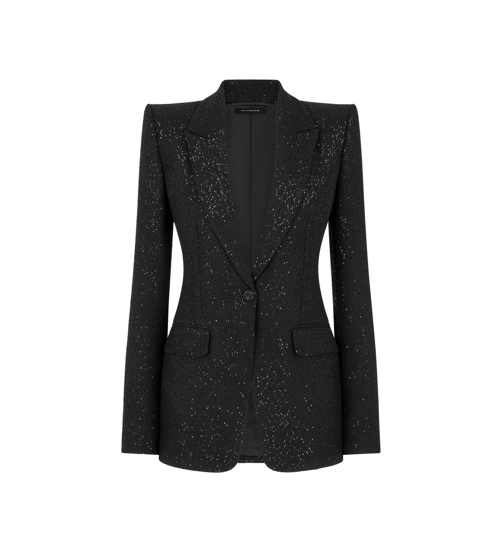 SEQUINED WOOL BLEND CREPE SINGLE BREASTED JACKET