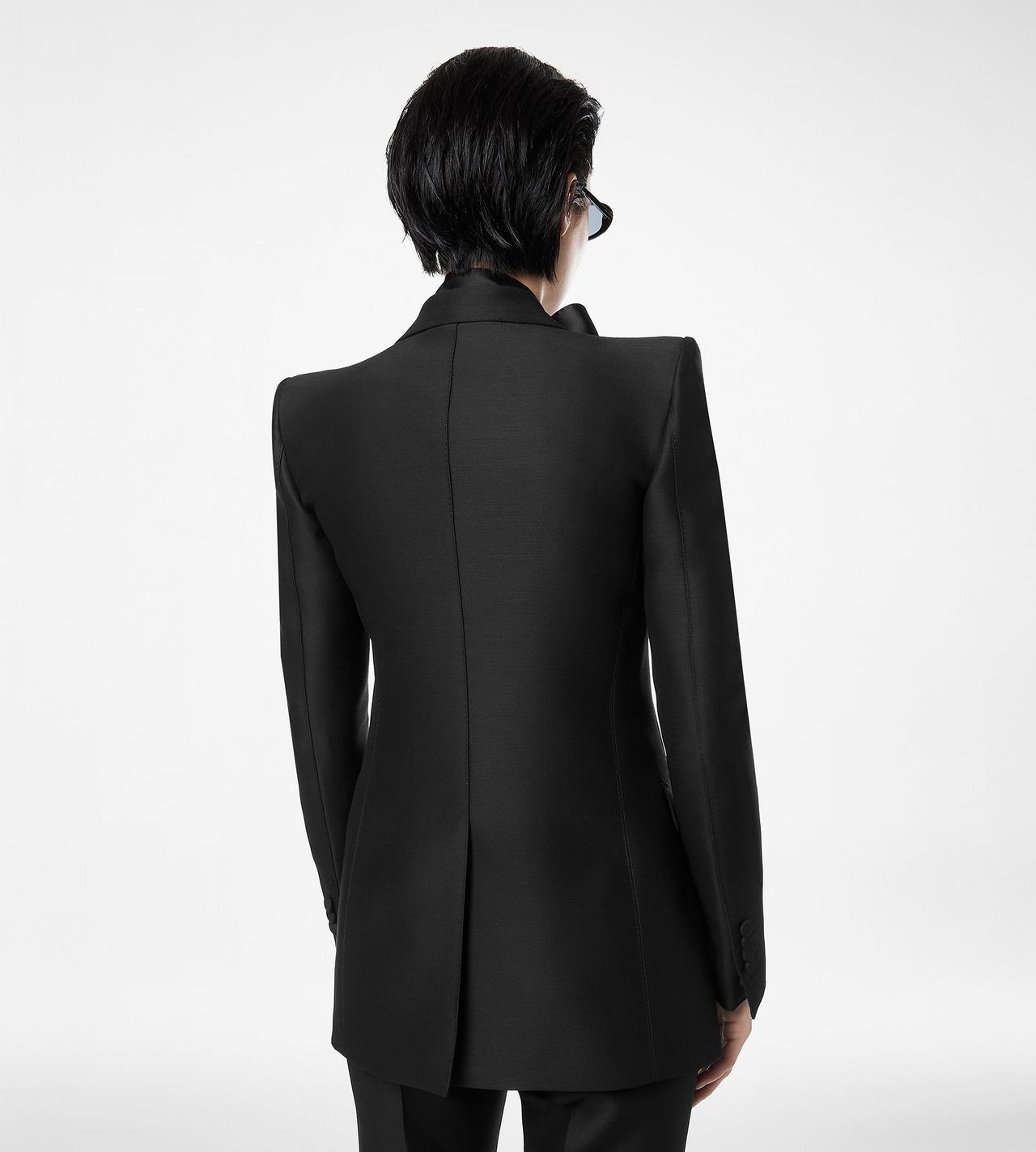 TOM FORD WOOL SILK BLEND BLACK WOOL SILK RADZMIR SINGLE BREASTED PEAK LAPEL JACKET