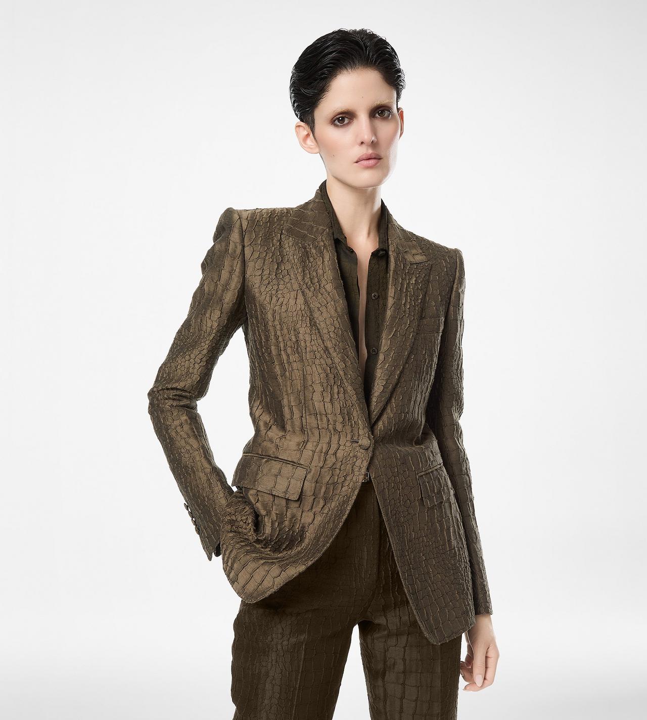 CROCO JACQUARD SINGLE BREASTED PEAK LAPEL JACKET image number 3