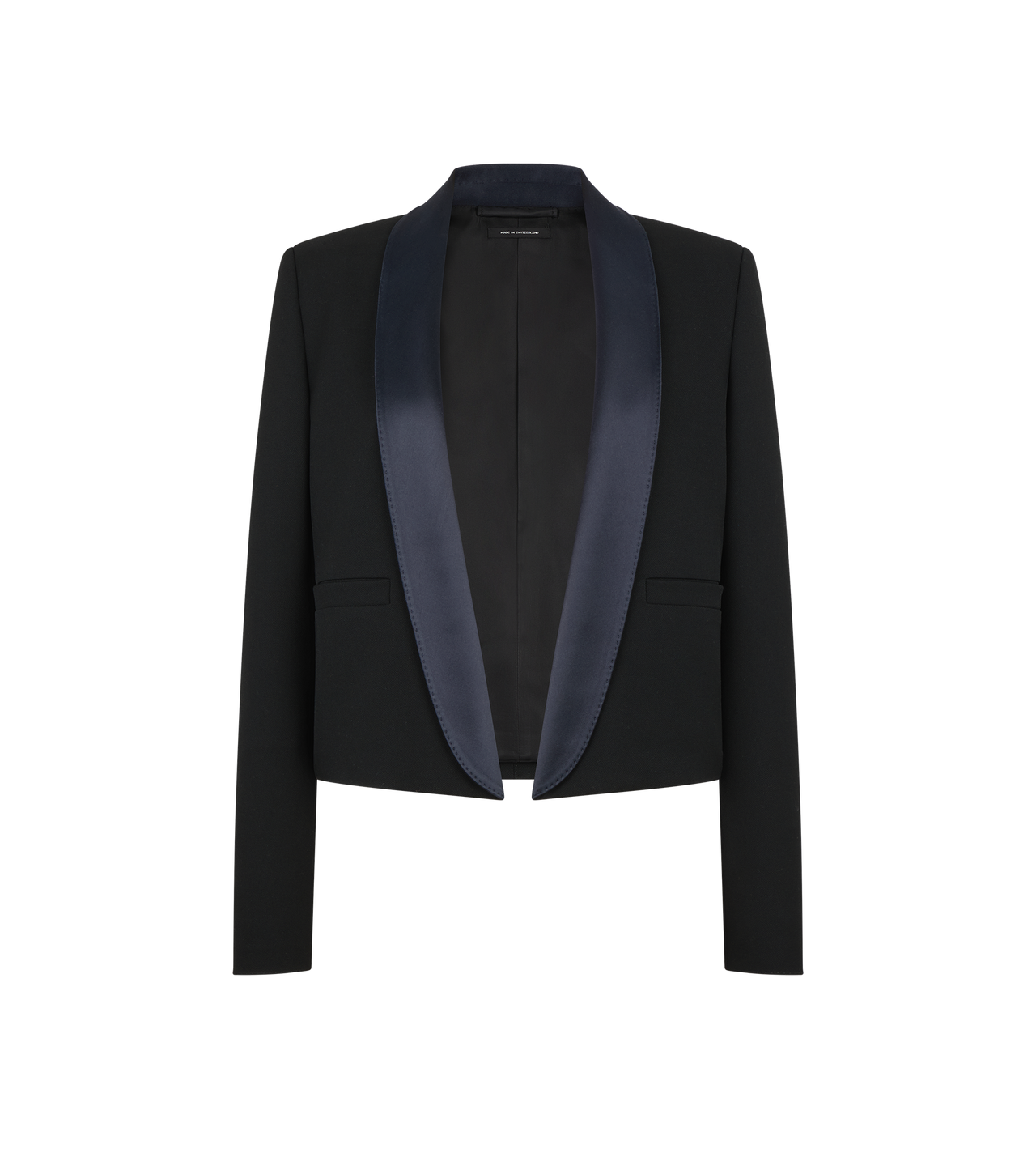 BI-COLOR SINGLE BREASTED SHAWL LAPEL CROPPED TUXEDO JACKET image number 0