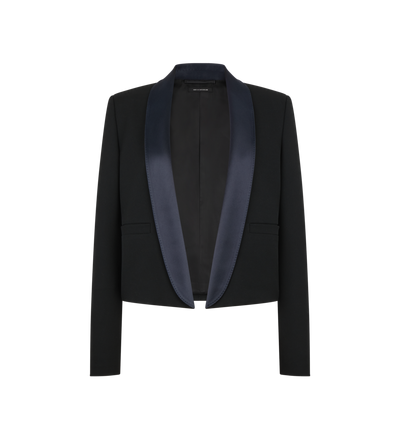 BI-COLOR SINGLE BREASTED SHAWL LAPEL CROPPED TUXEDO JACKET image number 0