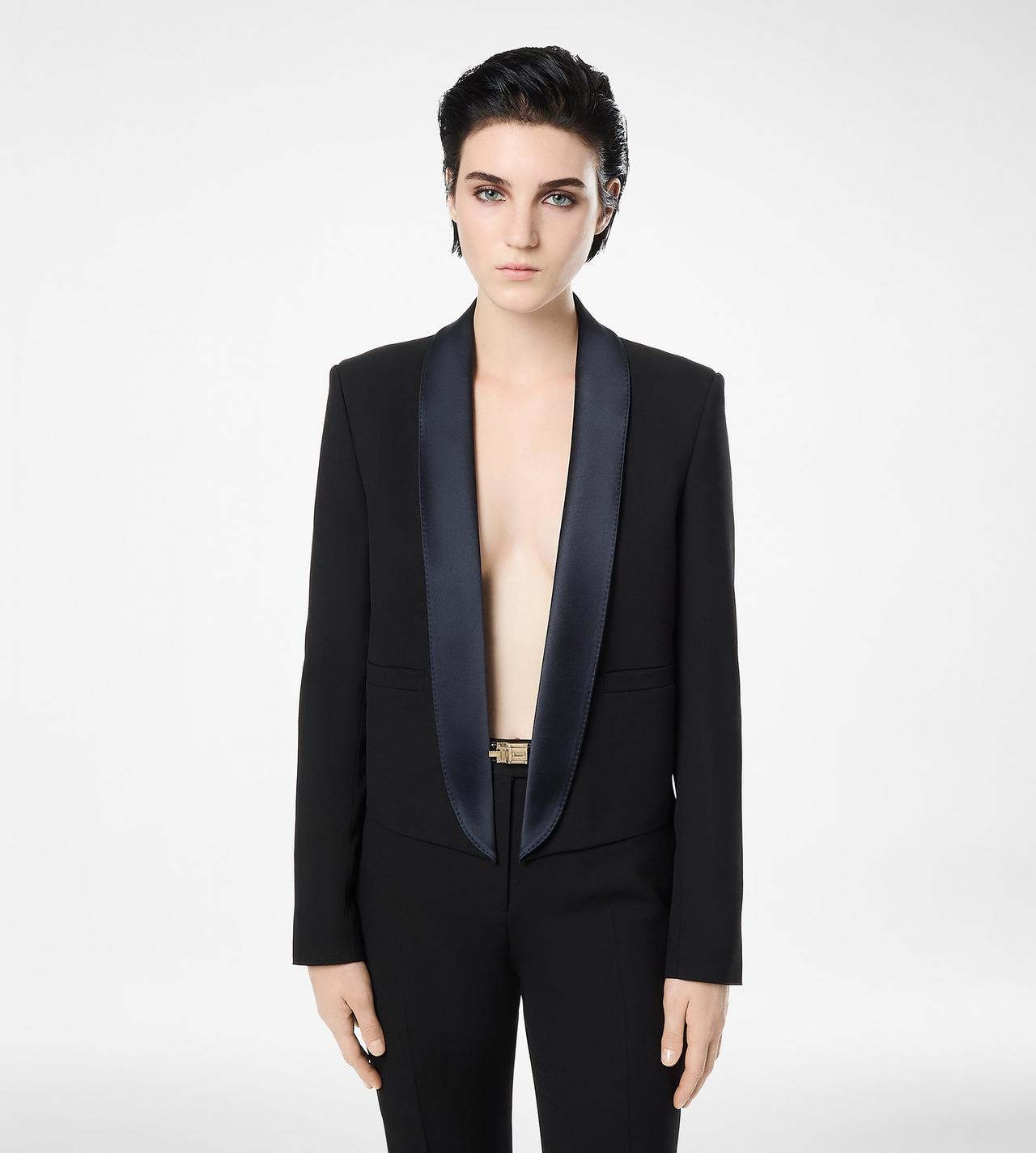 BI-COLOR SINGLE BREASTED SHAWL LAPEL CROPPED TUXEDO JACKET image number 3