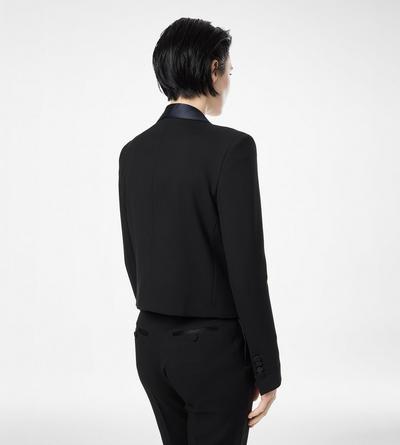 BI-COLOR SINGLE BREASTED SHAWL LAPEL CROPPED TUXEDO JACKET image number 4