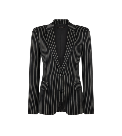 STRIPED WOOL COTTON BARATHEA SINGLE BREASTED JACKET image number 0