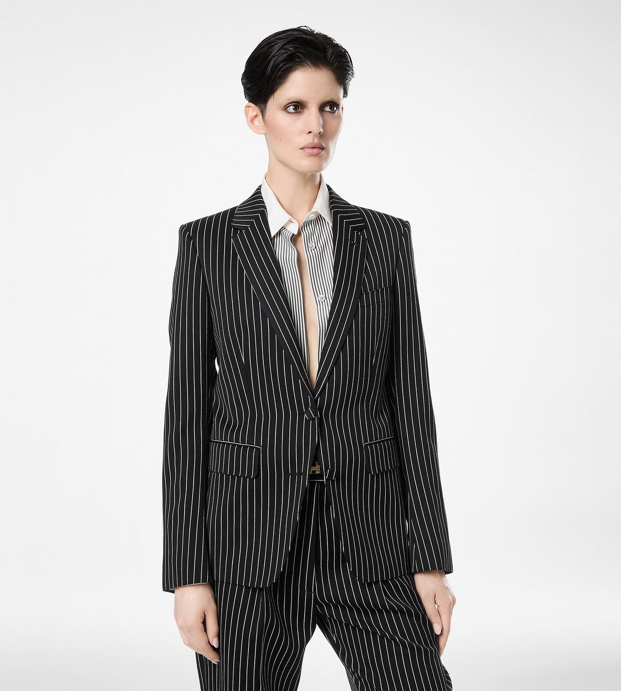 STRIPED WOOL COTTON BARATHEA SINGLE BREASTED JACKET image number 3