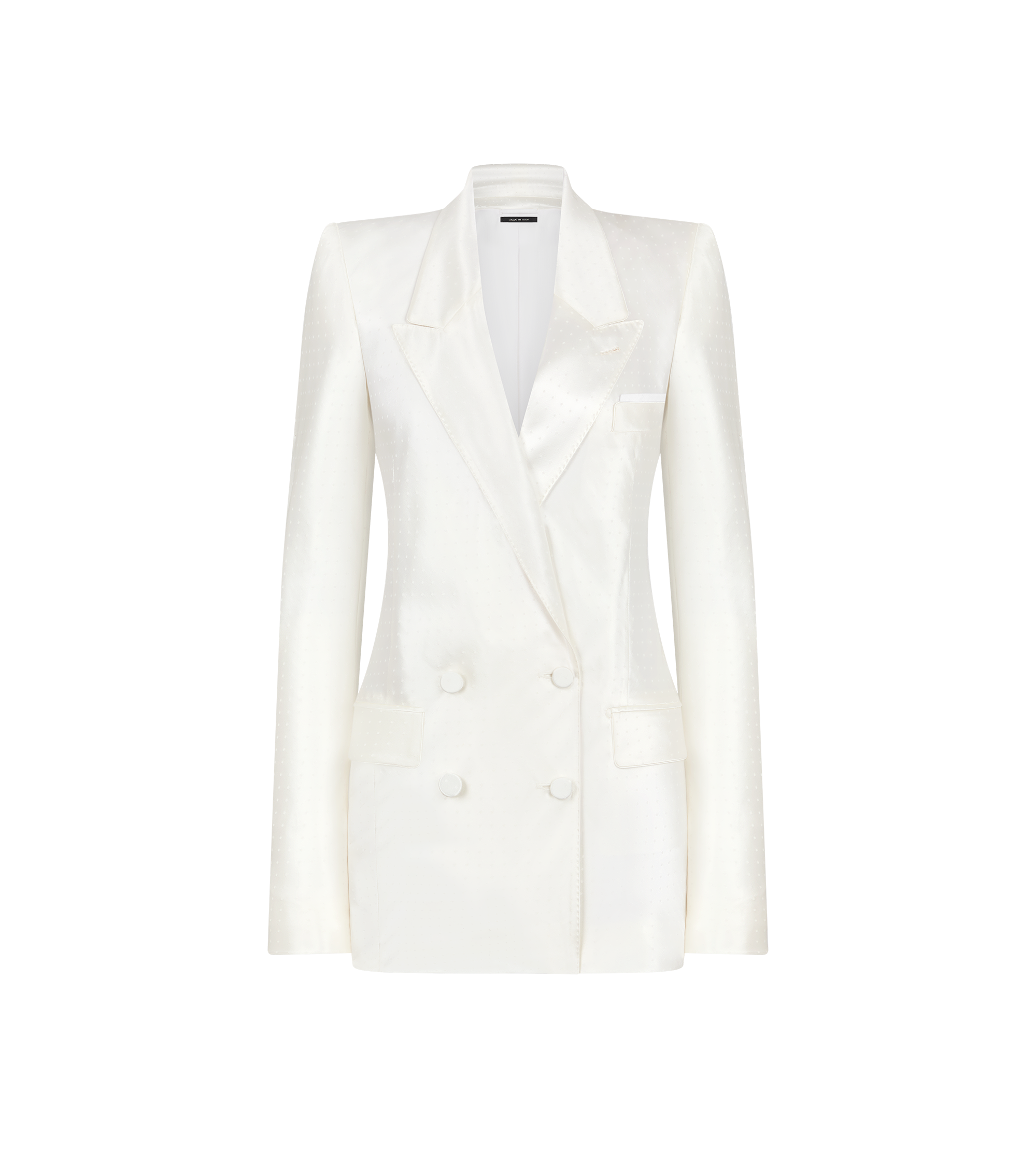 GIACCA DOPPIOPETTO CON REVER A LANCIA A TAGLIO DIAGONALE IN JACQUARD A MINI POIS