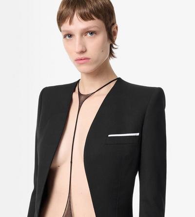 TOM FORD WOOL SILK BLEND BLACK COLLARLESS WOOL SILK JACKET