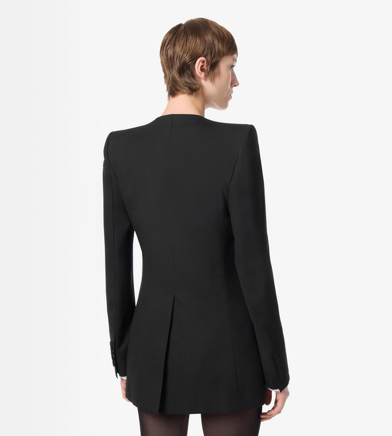 TOM FORD WOOL SILK BLEND BLACK COLLARLESS WOOL SILK JACKET