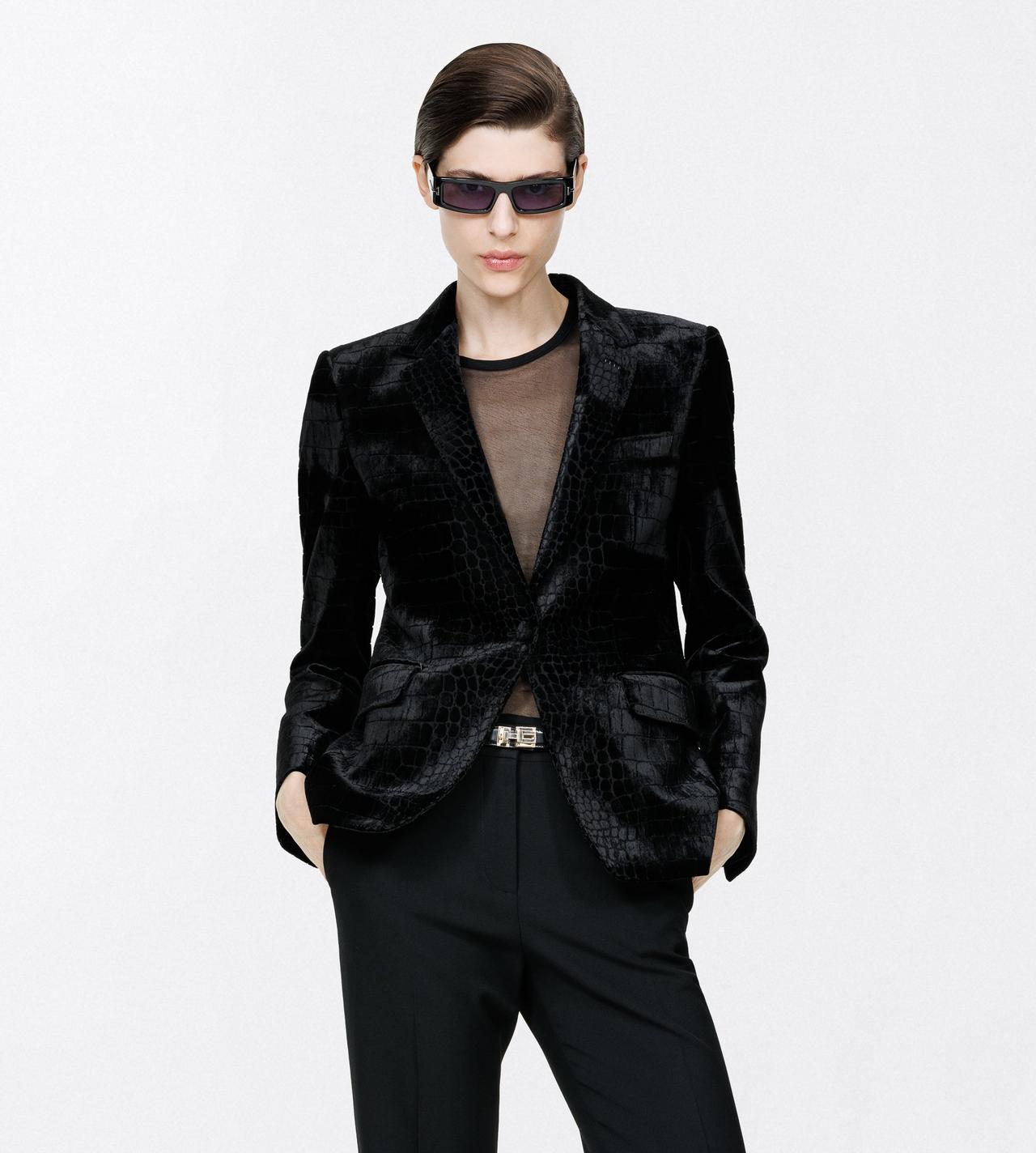 TOM FORD VELVET BLACK VESTE BOYFRIEND DROITE EN VELOURS CROCO