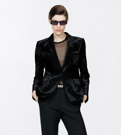 TOM FORD VELVET BLACK VESTE BOYFRIEND DROITE EN VELOURS CROCO