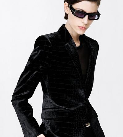 TOM FORD VELVET BLACK VESTE BOYFRIEND DROITE EN VELOURS CROCO