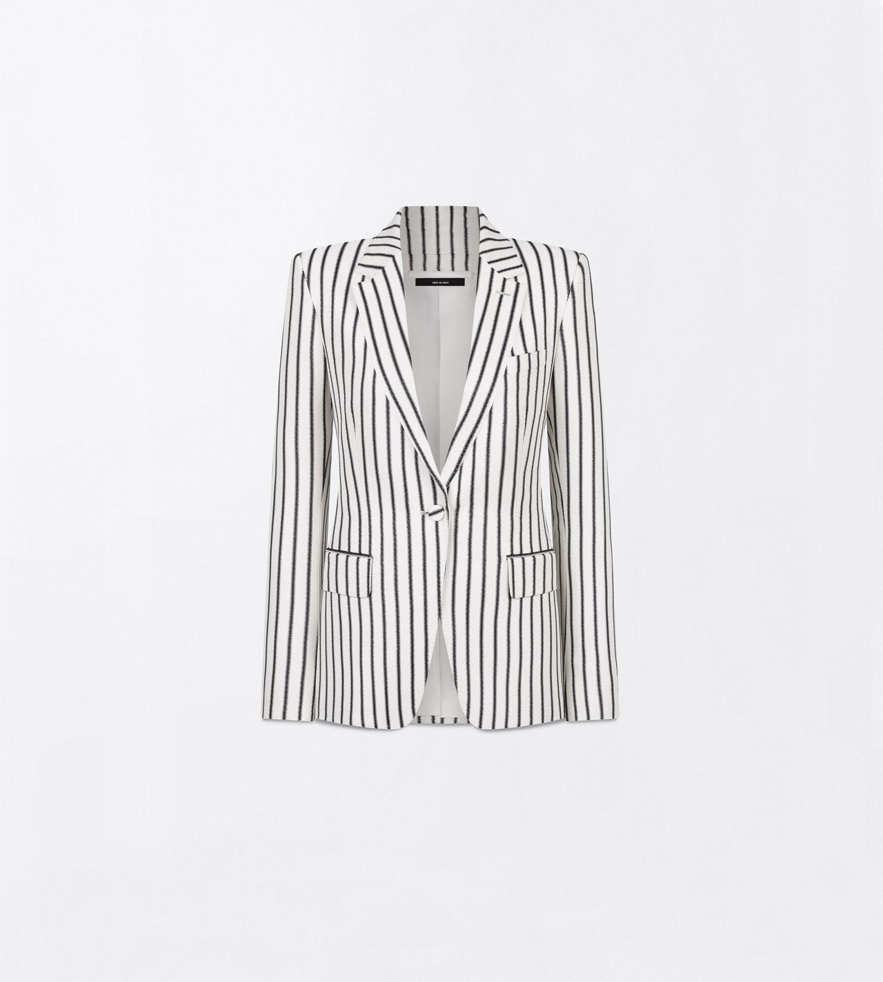 TOM FORD COTTON BLEND BLACK + CREAM STRIPED COTTON BLEND JACQUARD BOYFRIEND JACKET