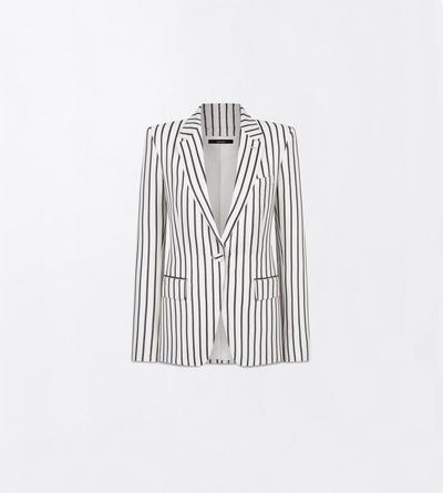 TOM FORD COTTON BLEND BLACK + CREAM STRIPED COTTON BLEND JACQUARD BOYFRIEND JACKET