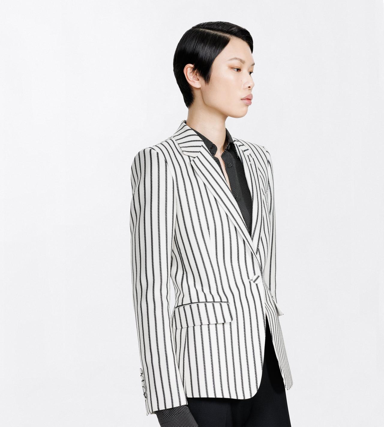 TOM FORD COTTON BLEND BLACK + CREAM STRIPED COTTON BLEND JACQUARD BOYFRIEND JACKET