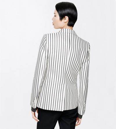 TOM FORD COTTON BLEND BLACK + CREAM STRIPED COTTON BLEND JACQUARD BOYFRIEND JACKET