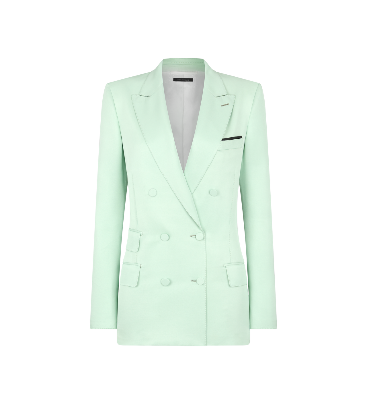 TOM FORD SILK PALE MINT DOUBLE BREASTED PEAK LAPEL JACKET HEAVY SILK TWILL