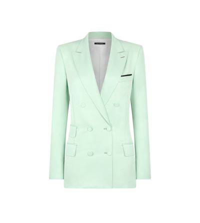 TOM FORD SILK PALE MINT DOUBLE BREASTED PEAK LAPEL JACKET HEAVY SILK TWILL