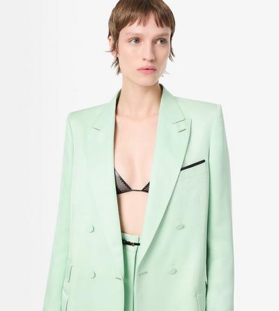 TOM FORD SILK PALE MINT DOUBLE BREASTED PEAK LAPEL JACKET HEAVY SILK TWILL