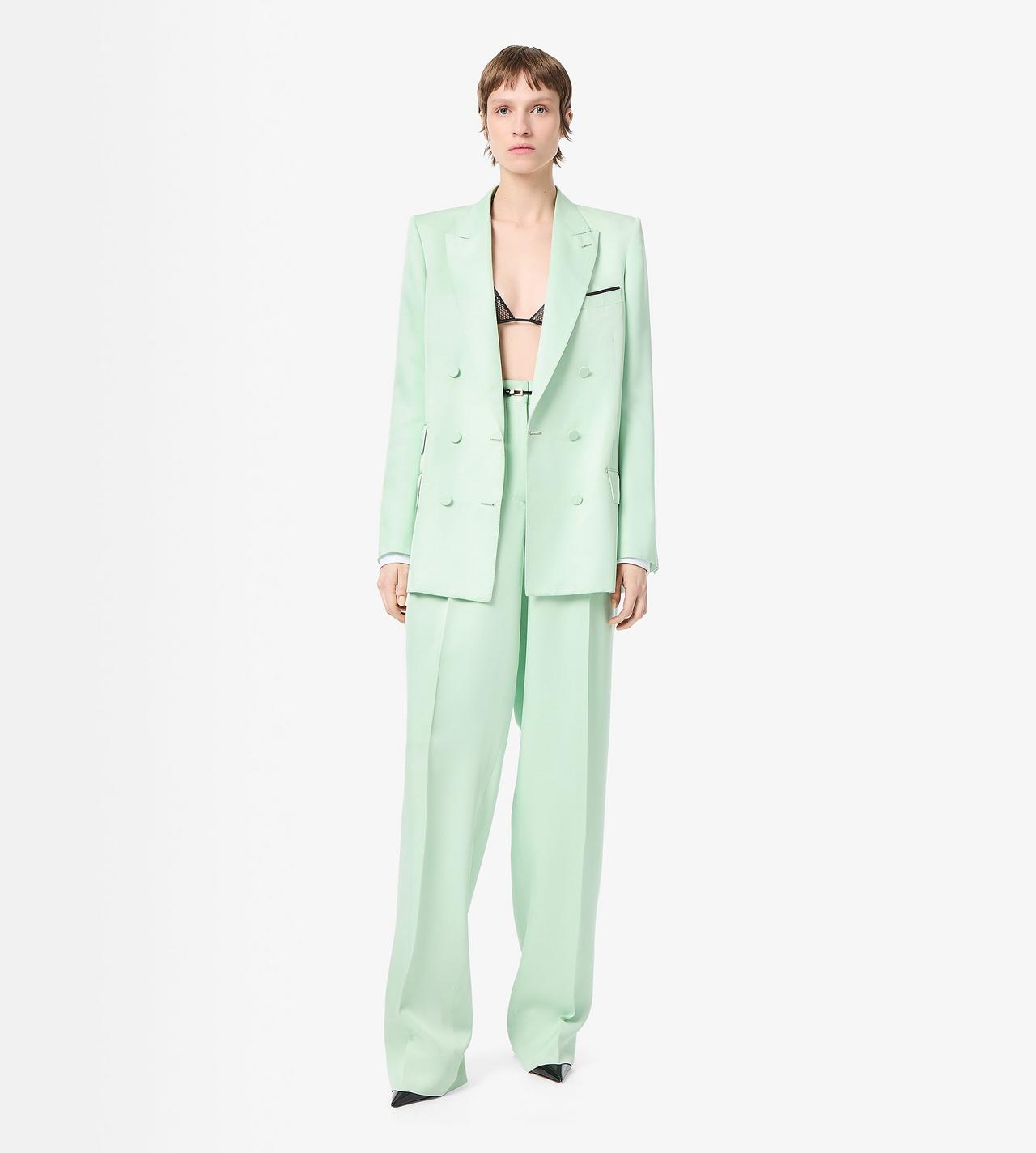 TOM FORD SILK PALE MINT DOUBLE BREASTED PEAK LAPEL JACKET HEAVY SILK TWILL